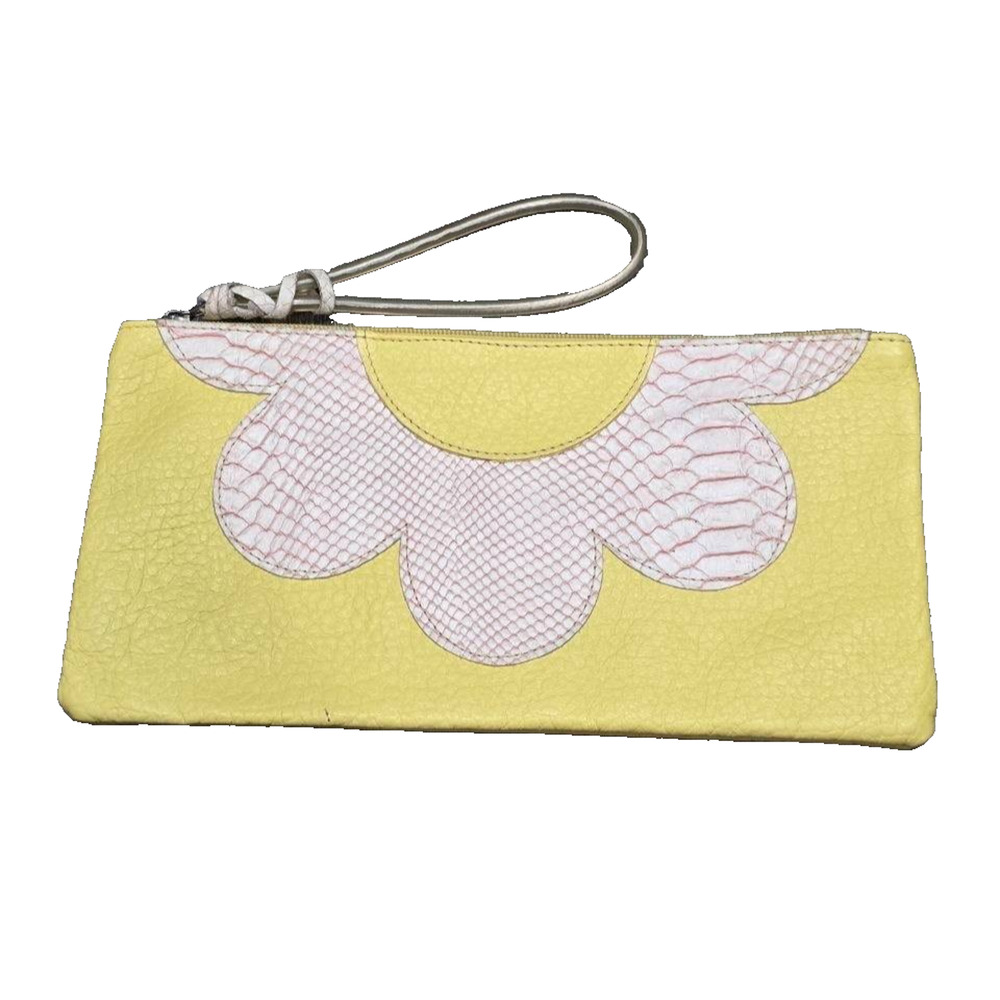 Cecconi Piero‎ Large Genuine Italian Leather Yellow & Pink Clutch Bag B000694